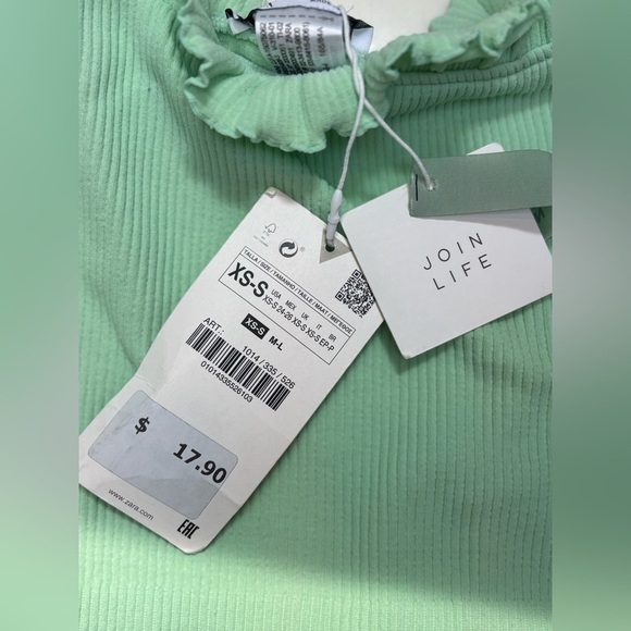 NWT Zara Light Green ribbed ruffle sleeveless crop top, size Xs/S - Picture 5 of 7